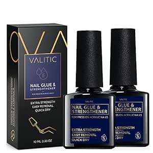 Valitic Nail Glue and Strengthener for Acrylic and Press On Nails - Quick Dry Brush On Nail Gel for Long Lasting Nails - Adhesive Nail Bond for False Nails - Nail Strengthener for Nail Tips - 2 Pack