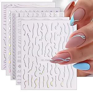 JMEOWIO 12 Sheets Aurora Nail Art Stickers Decals Self-Adhesive Pegatinas Unas Glitter Holographic Nail Supplies Nail Art Design Decoration Accessories