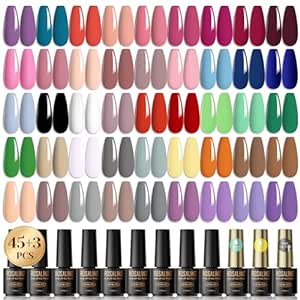ROSALIND 48 PCS Gel Polish Set, 45 Colors Gel Nails All Season Black Pink White Nude Gel Nail Polish Set with Gel Base and Matte Glossy Top Coat Manicure Gifts for Salon and at Home