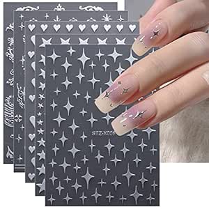 JMEOWIO 12 Sheets Moon Star Nail Art Stickers Decals Self-Adhesive Pegatinas Unas Gold Silver Nail Supplies Nail Art Design Decoration Accessories