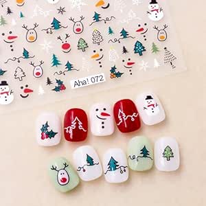 8PCS Christmas Nail Stickers 3D Nail Adhesive Decals Supplies Winter Nail Art Stickers Snowman Snowflake Elk Santa Claus Christmas Nail Art Designs Xmas Transfer Sliders for Women Manicure Decorations