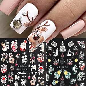 Christmas Nail Art Stickers 5D Embossed Nail Decals Red Santa Claus Tree Penguins Snowman Snowflake Xmas Nail Design Transfer Sliders Holiday Nail Stickers for Women New Year Manicure Nail Decoration
