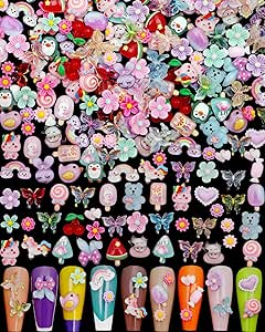 Pack of 200pcs Cute & Sweet 3D Nail Charms for Acrylic Nails, Perfect for Nail Art Decorations & DIY Accessories Crafts,Flower Bee Bear Butterfly Charms for Nail (#2-Multi-Color 200pcs)